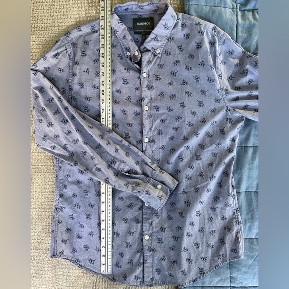 Bonobos Slim Fit Floral Embroidered Button-Down Shirt L Chambray Blue Cotton 🌿 - Picture 4 of 8